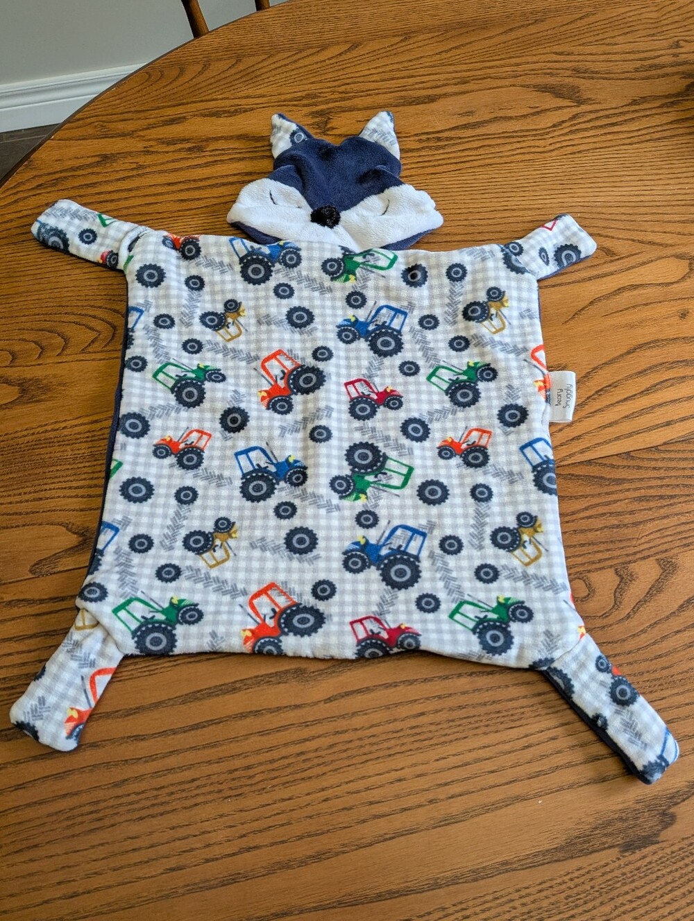 Beary Snuggly. Tractor Print Fox Lovey Security Blanket - Multicolor And Navy.